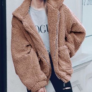 NEW: Fuzzy Bomber Jacket in Camel - (w/ tags)